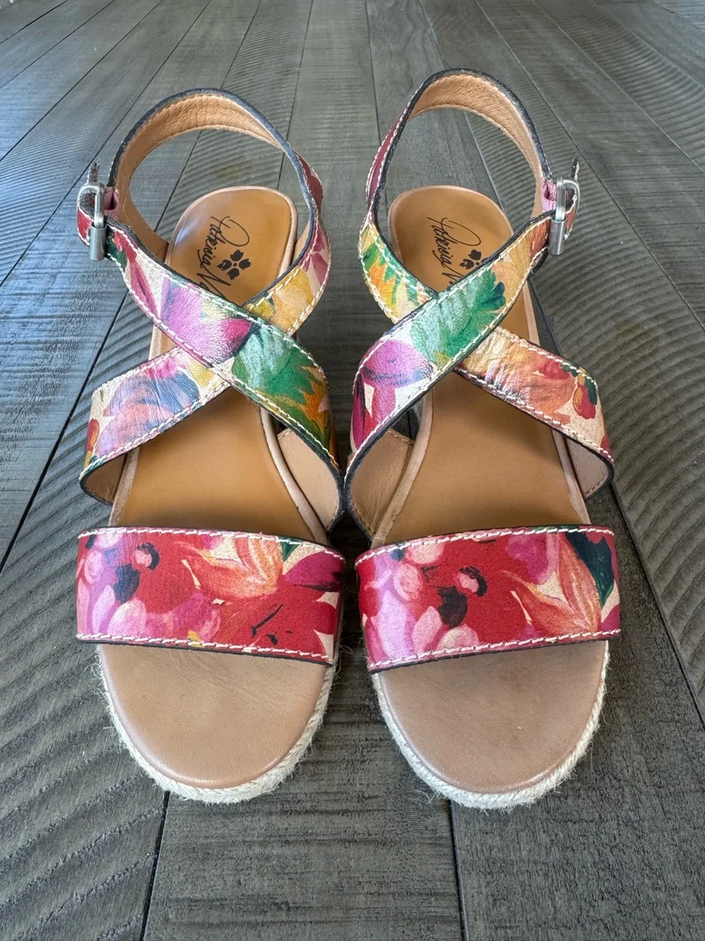 Patricia Nash Rafa Floral Leather Espadrille Wedge Sandals Women’s Size 7